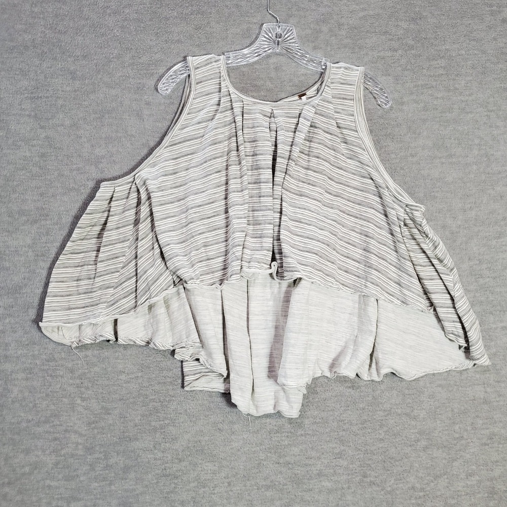 Free People Women Top Large Gray Turn It Up Sleeveless Blouse Ruffle Hi Low Hem